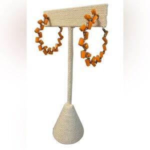 #727 Vintage Orange Beaded Hoop Earrings | Geometric Statement Hoops
